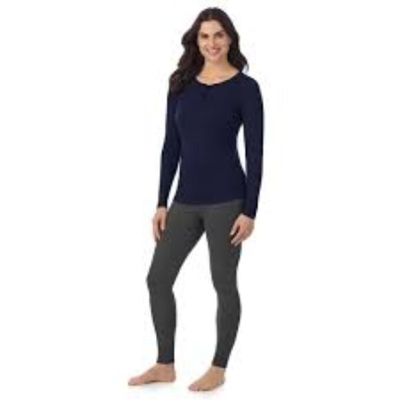 Cuddl Duds Navy Blue Henley M Long Sleeve Top - Picture 1 of 6